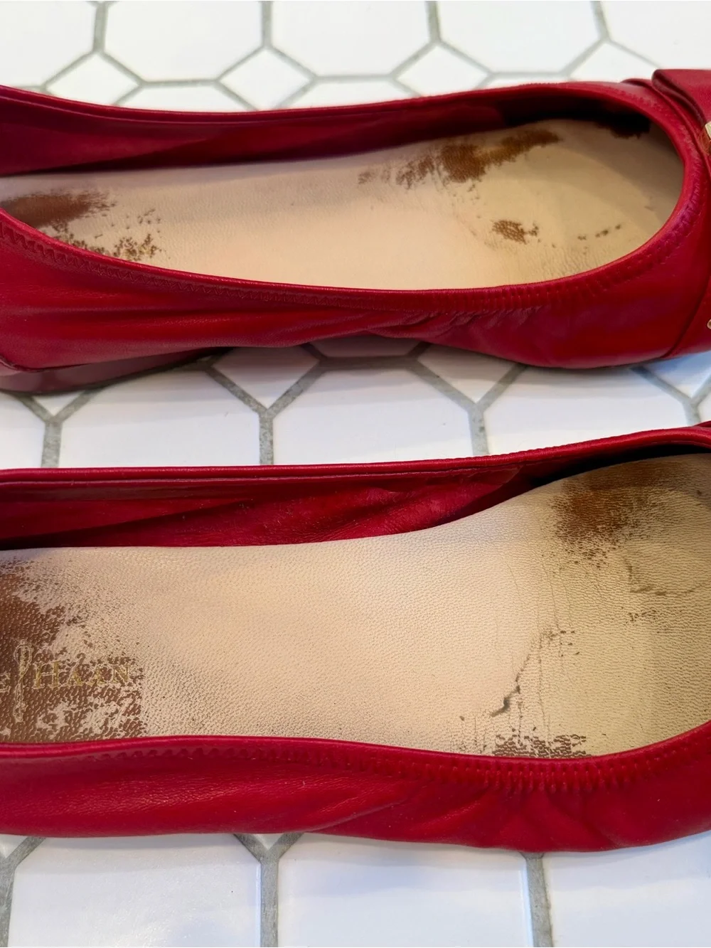 Cole Haan Red Patent Bow Flats with Gold Accent
